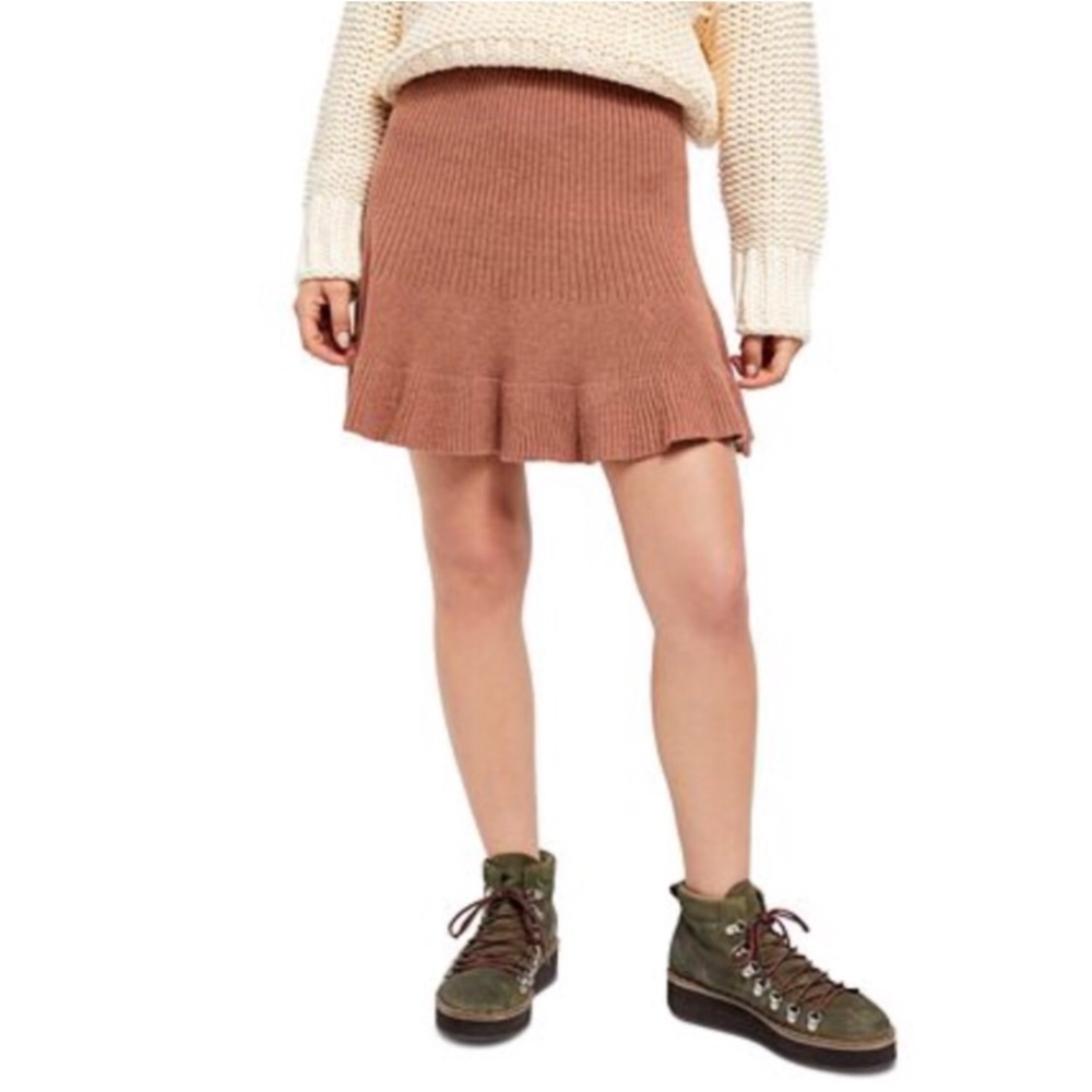 NWT Free People Solid Gold Ribbed Skirt